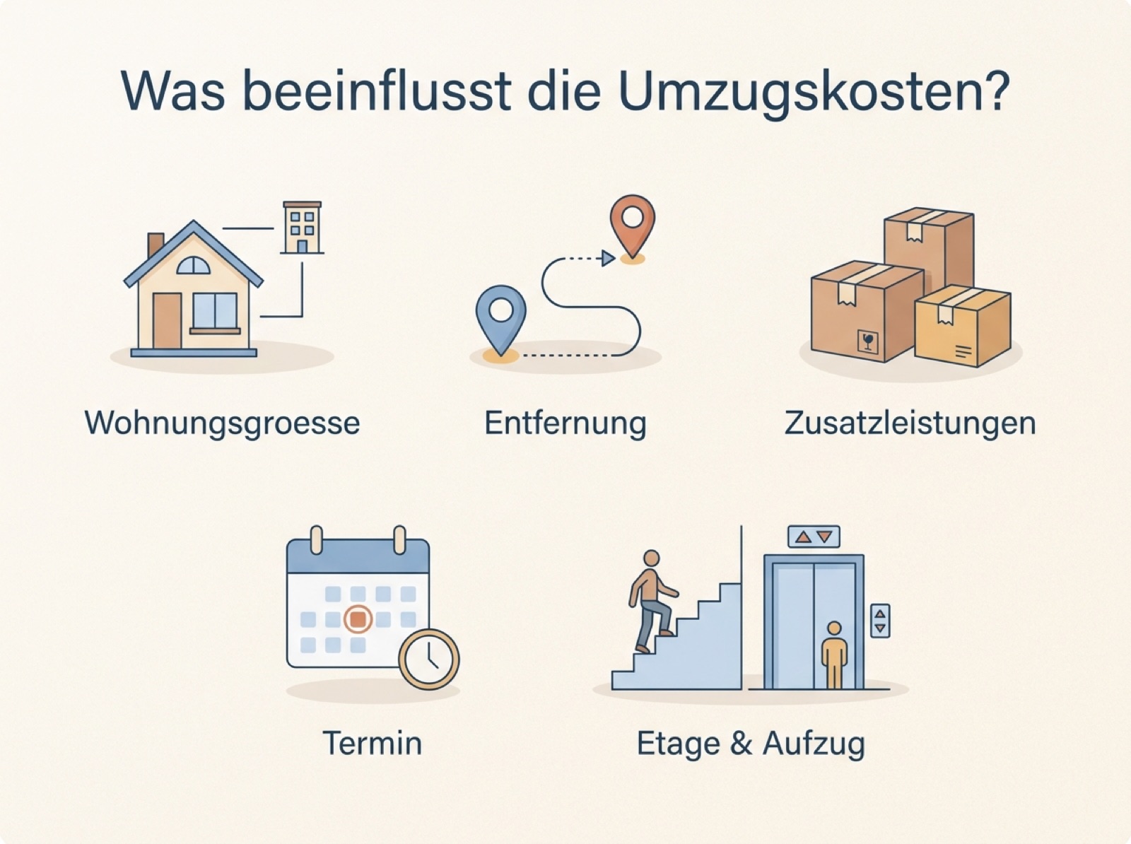 Infografik zu den fünf wichtigsten Faktoren, die die Umzugskosten beeinflussen